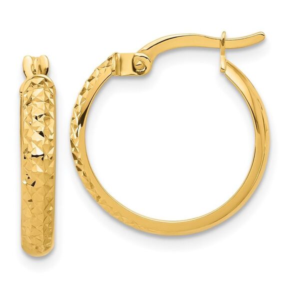 Kazi Luxury 14k Yellow Gold Polished and Diamond-cut Hoop Earrings